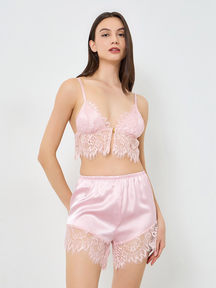 Pack of 3 - Light Pink Lace Camisole with Brief and Robe Set