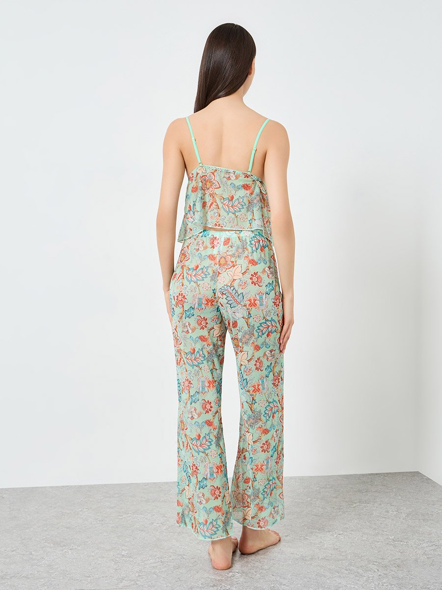 Floral Print Strappy Camisole with Pyjama Set
