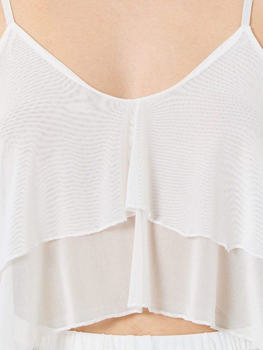 Pack of 3 - Ruffle Hem Detail Mesh Camisole with Shorts and Robe Set