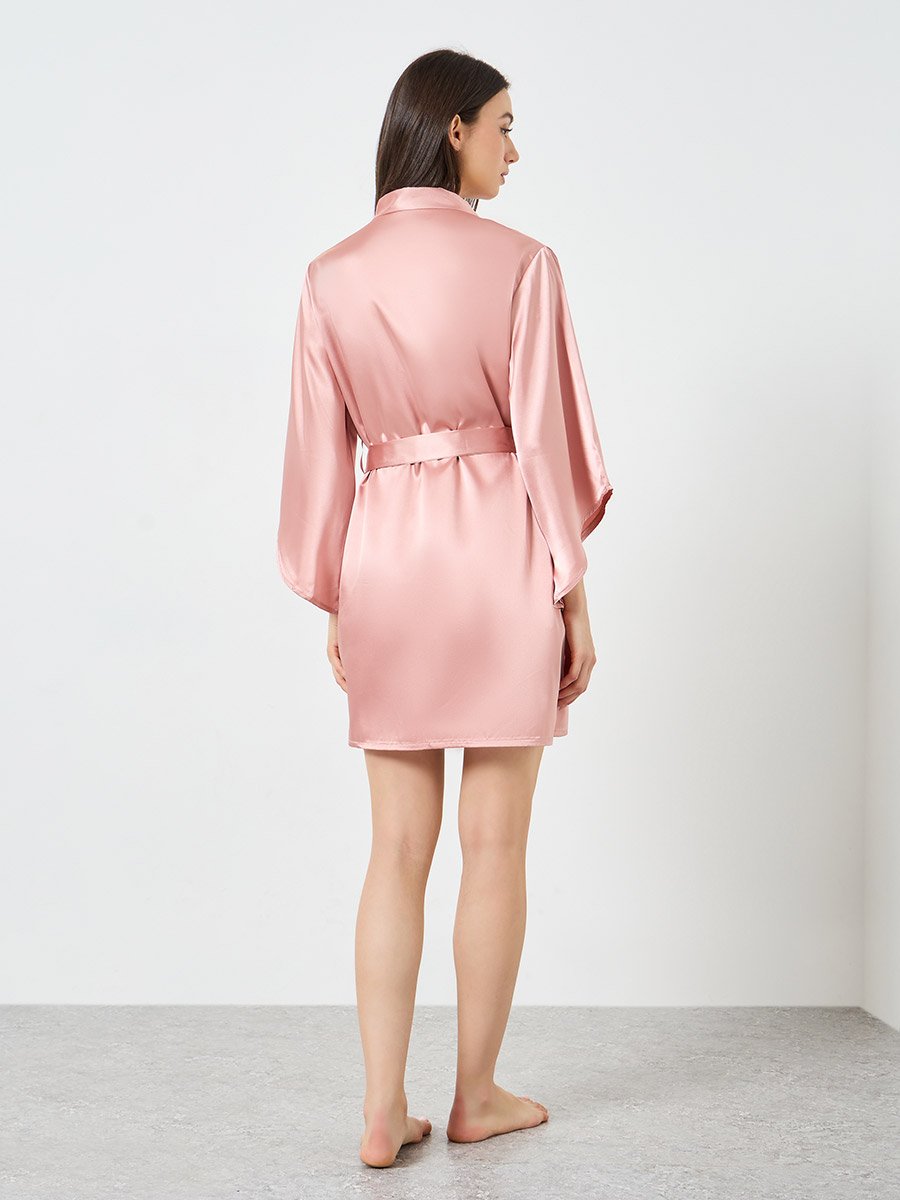 Pink Satin Ruffle Hem Detail Cami Slip Dress with Robe Set