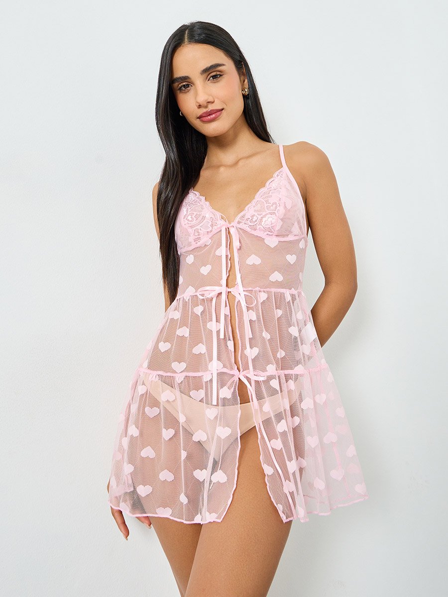 Pink Lace and Heart Pattern Babydoll