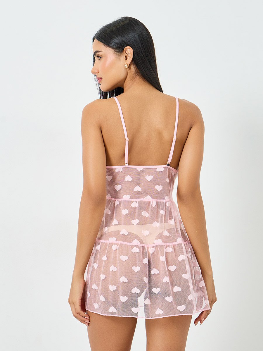 Pink Lace and Heart Pattern Babydoll