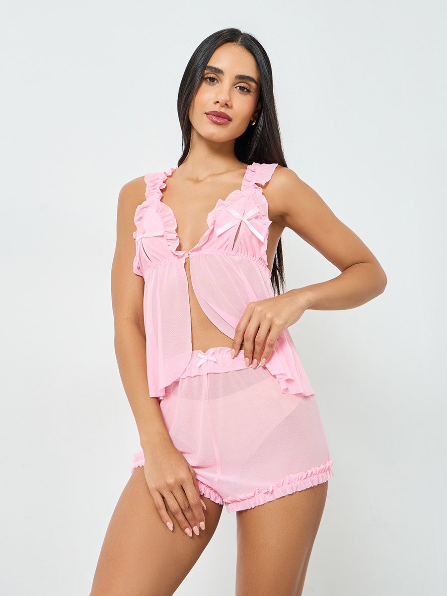 Light Pink Ruffle Trim Cami and Shorts Set