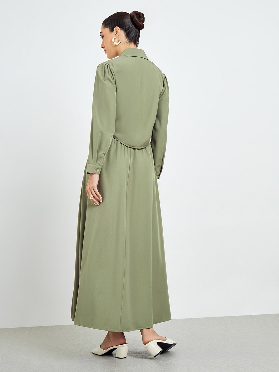 Women Ruched Shirt and Maxi Skirt Modest Set
