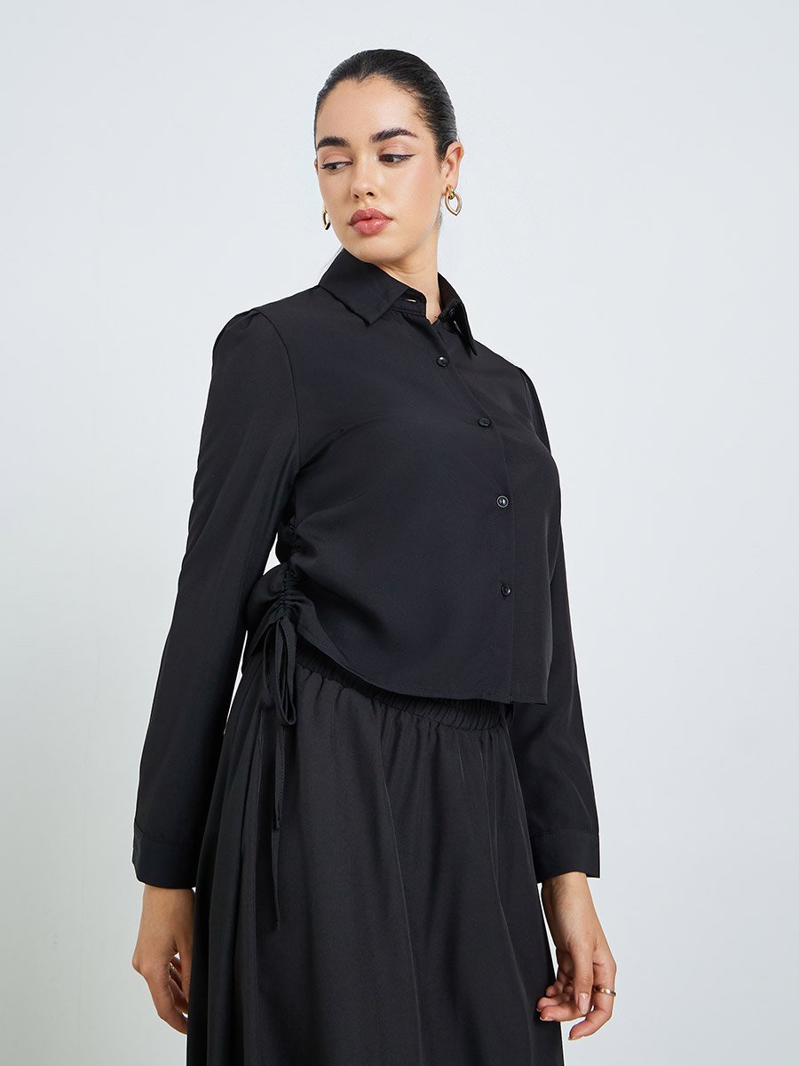 Women Ruched Shirt and Maxi Skirt Modest Set