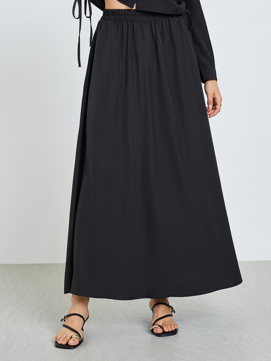 Women Ruched Shirt and Maxi Skirt Modest Set