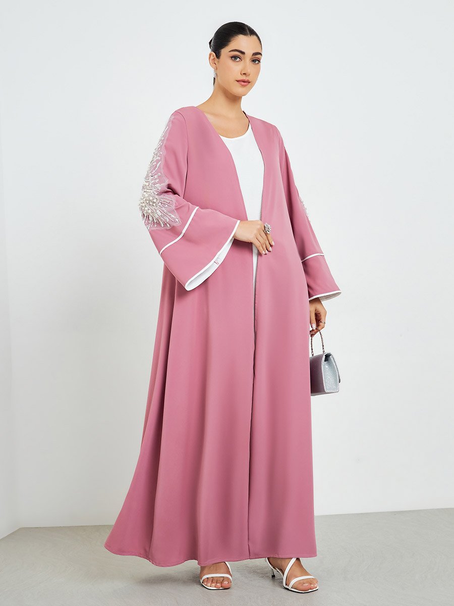 Light Pink Embroidered Sleeve A-Line Abaya