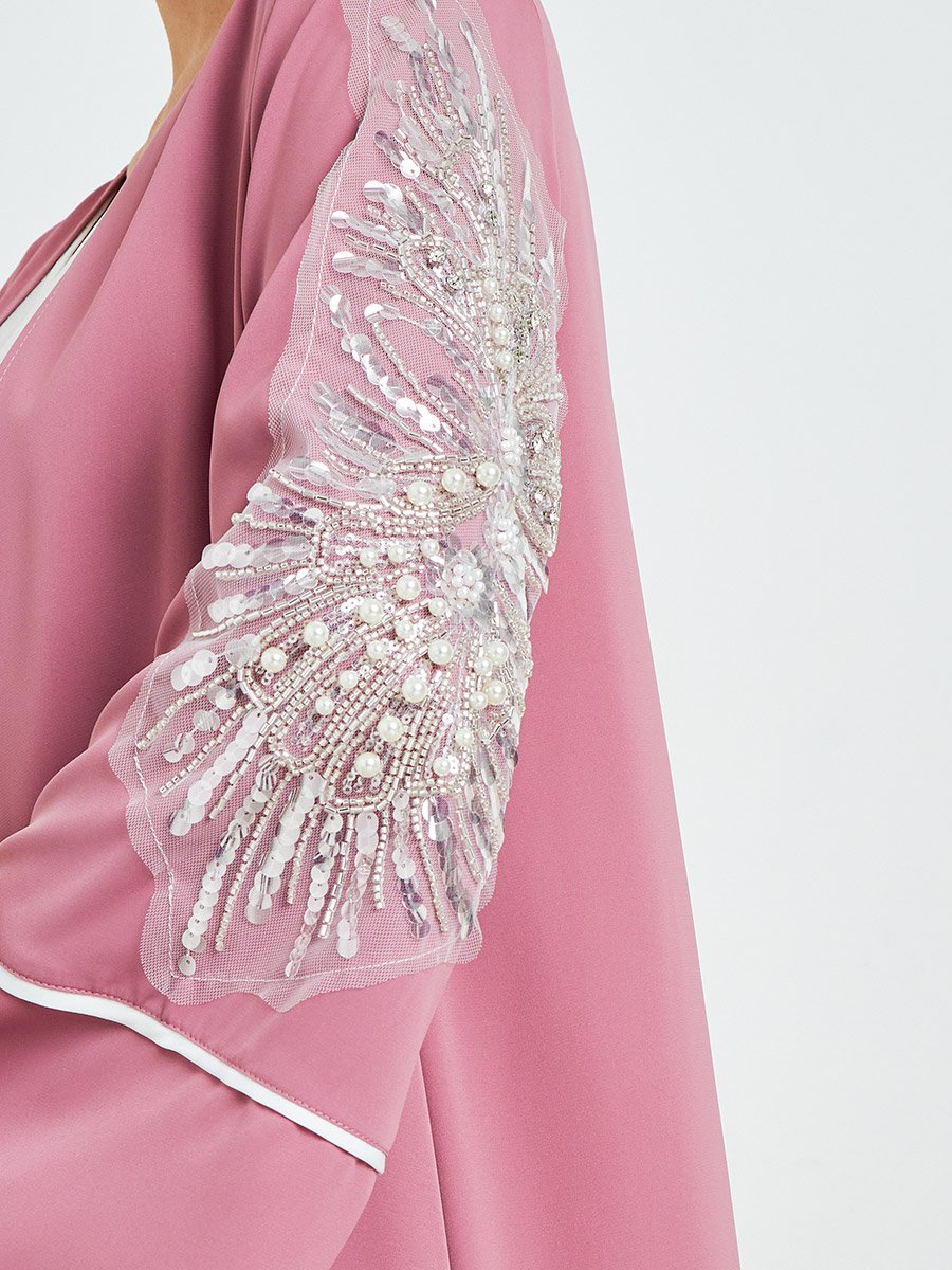 Light Pink Embroidered Sleeve A-Line Abaya