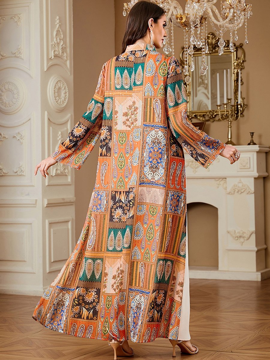 Off White Embroidered Jalabiya with Faux Pearl Detail