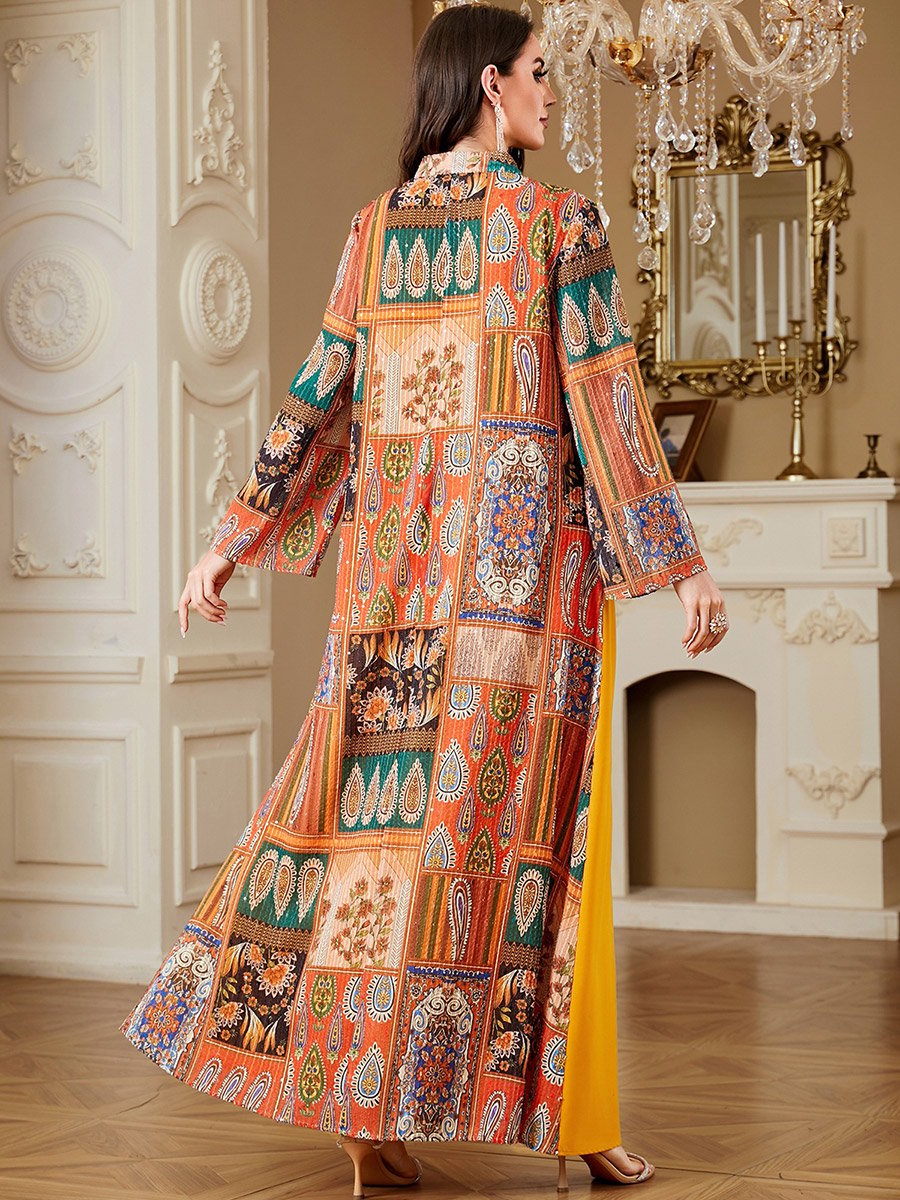 Yellow Embroidered Jalabiya with Faux Pearl Detail