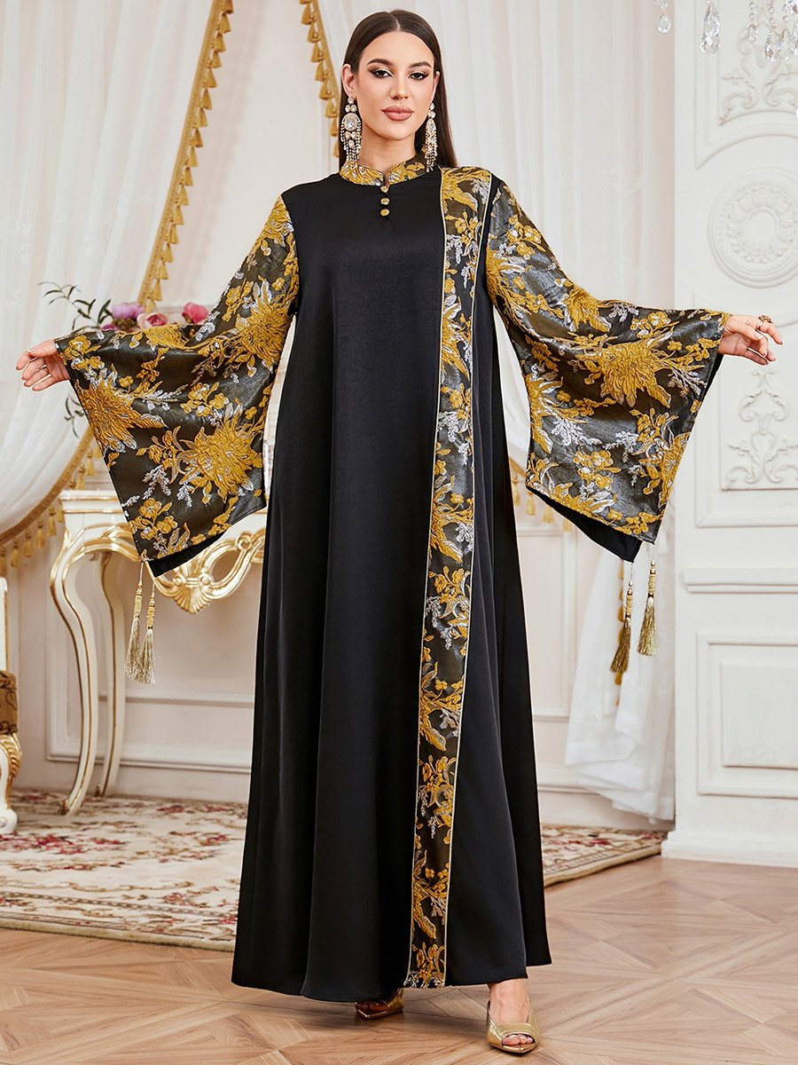 Women Embroidered Kimono Sleeve Jalabiya