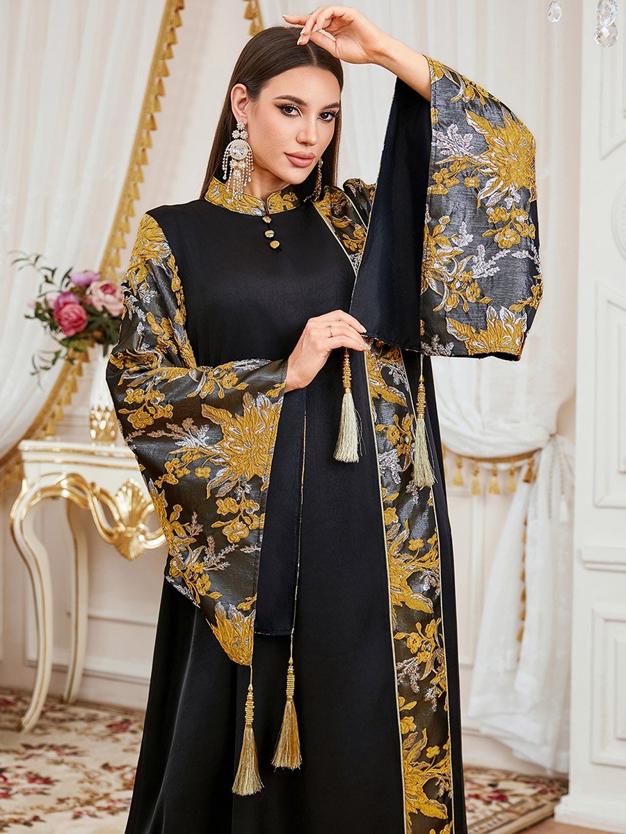 Women Embroidered Kimono Sleeve Jalabiya