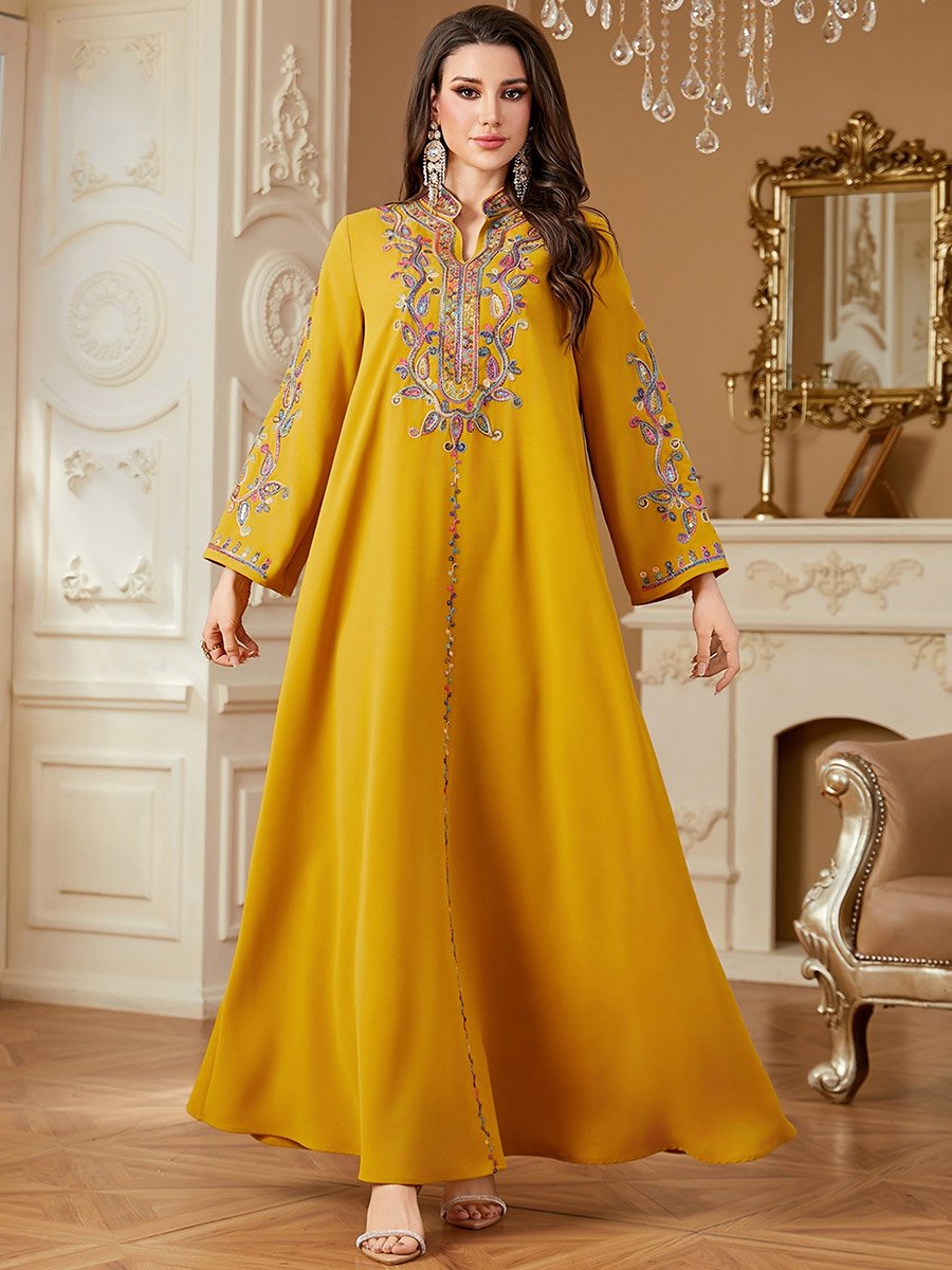 Women Embroidered Notch Neck Jalabiya