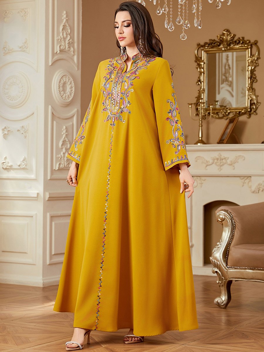 Women Embroidered Notch Neck Jalabiya
