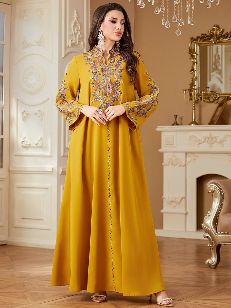 Women Embroidered Notch Neck Jalabiya
