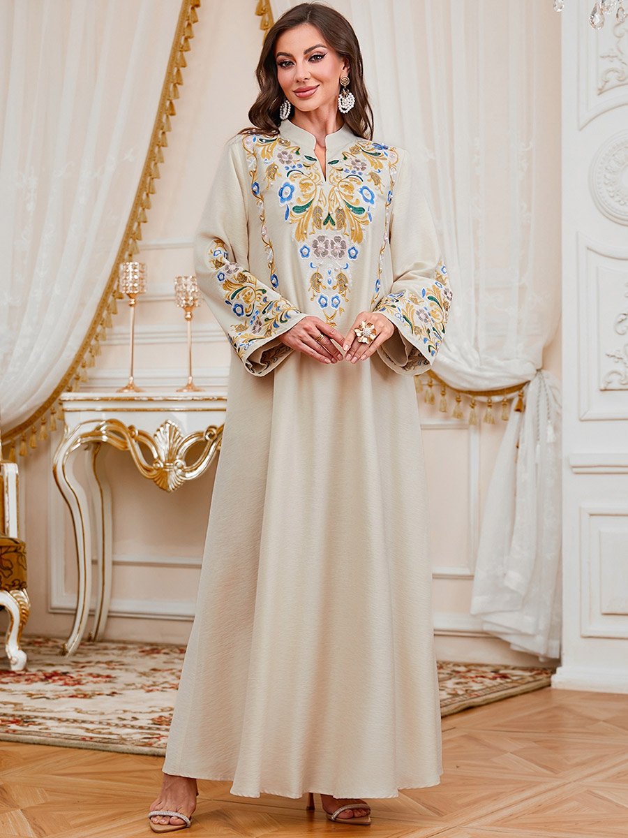 Women Embroidered Faux Pearl Jalabiya