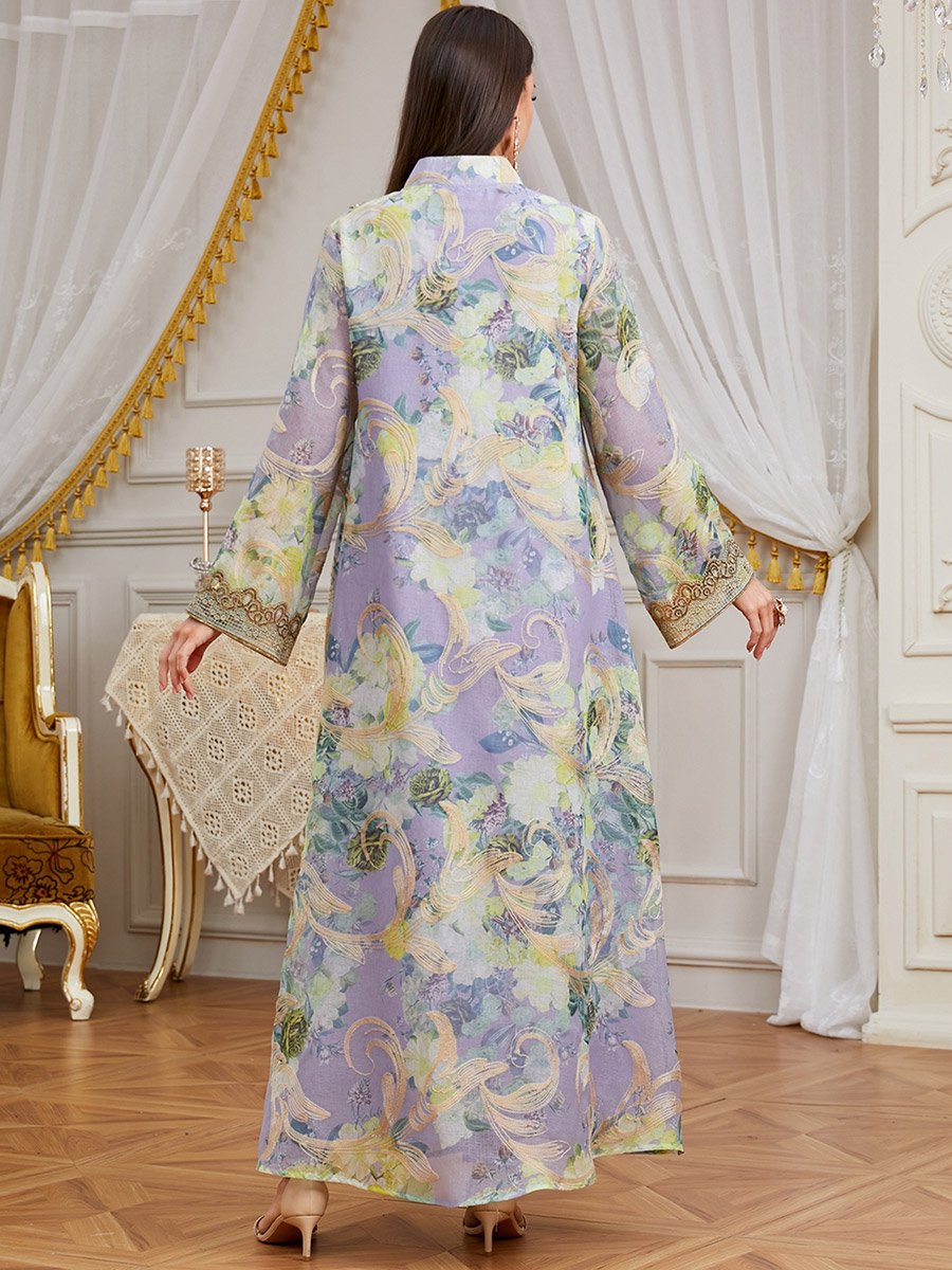 Women Sequin Embroidered Panel Floral Jalabiya