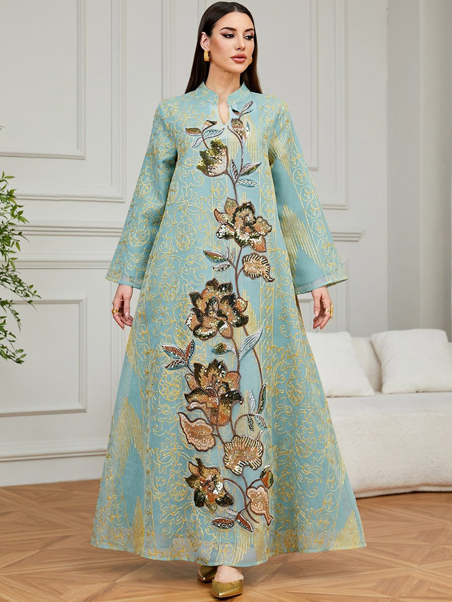 Green Sequined Embroidered Jalabiya