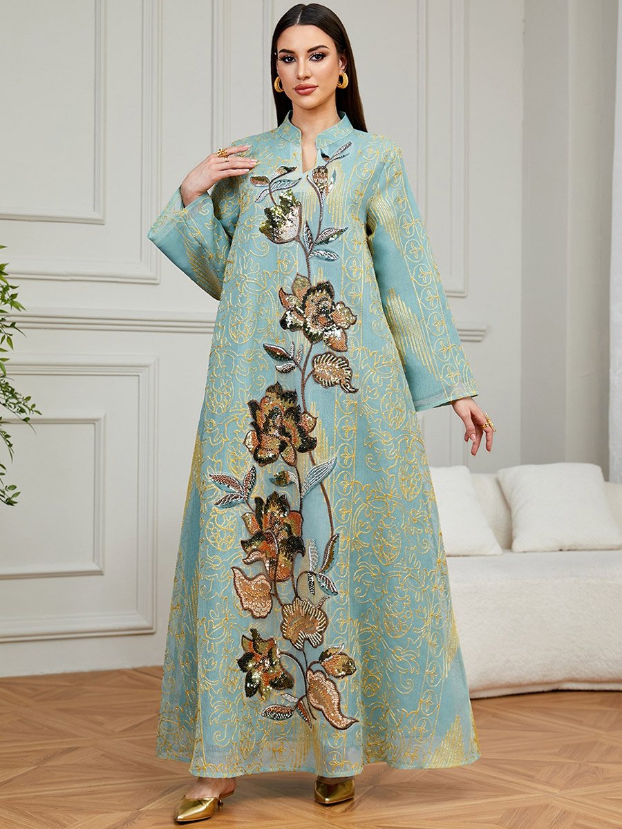 Green Sequined Embroidered Jalabiya