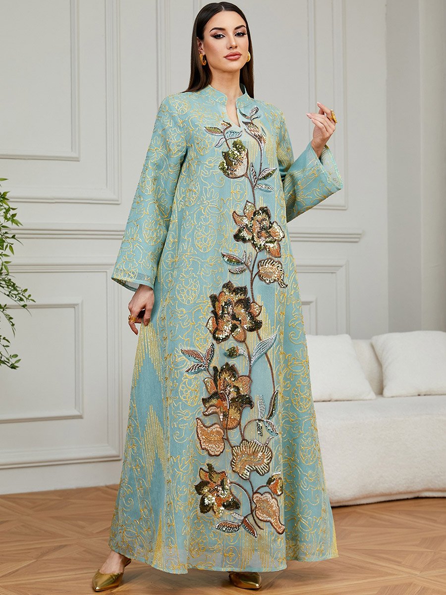 Green Sequined Embroidered Jalabiya