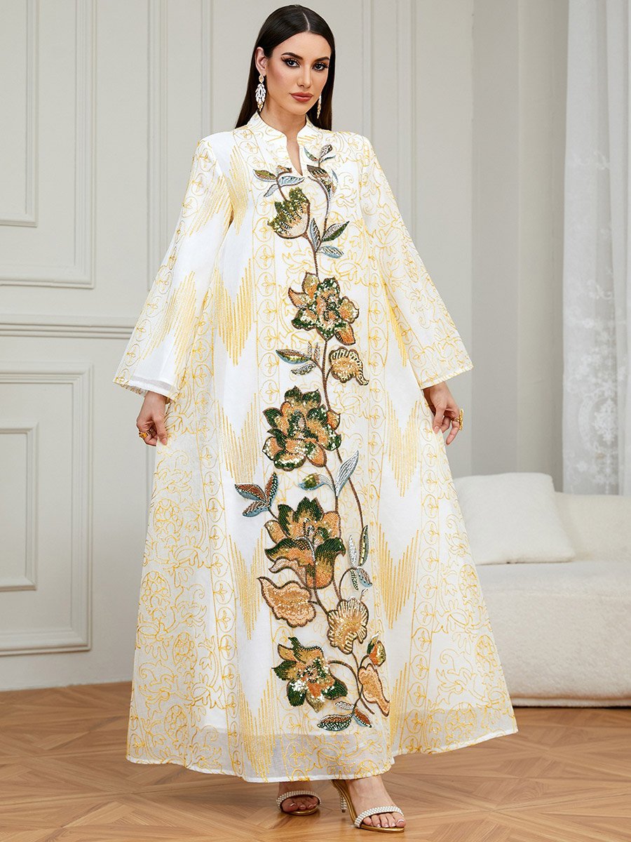 White Sequined Embroidered Jalabiya
