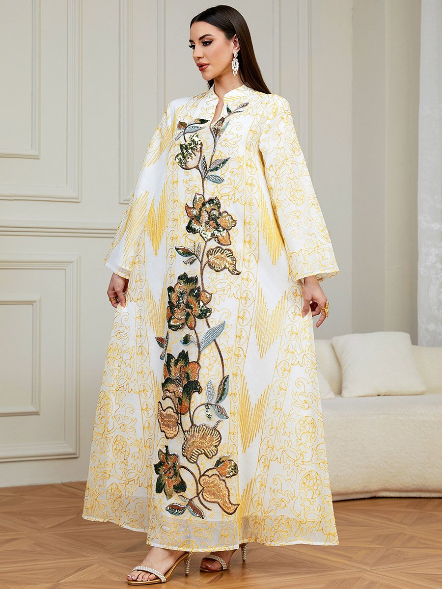White Sequined Embroidered Jalabiya