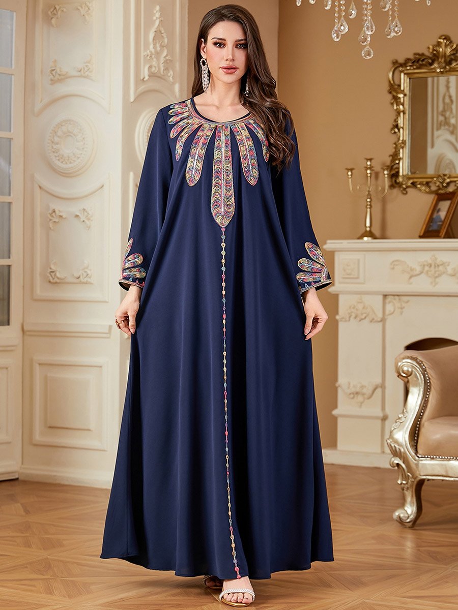 Women Sequin Panel Long Sleeve Jalabiya