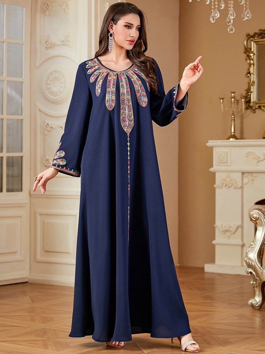 Women Sequin Panel Long Sleeve Jalabiya
