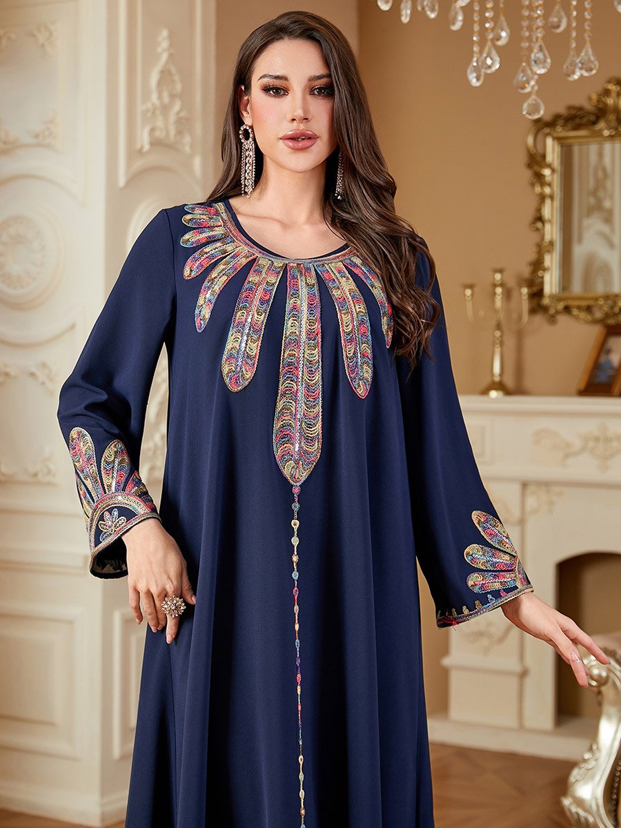 Women Sequin Panel Long Sleeve Jalabiya