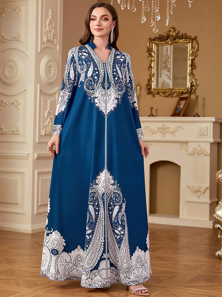 جلابية نسائية بأكمام طويلة وطبعة بيزلي
