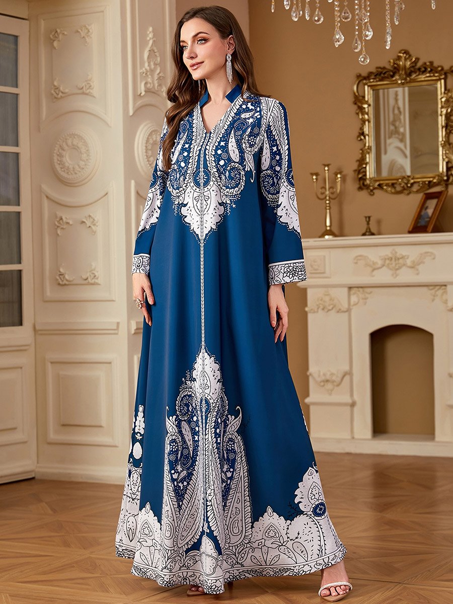 جلابية نسائية بأكمام طويلة وطبعة بيزلي