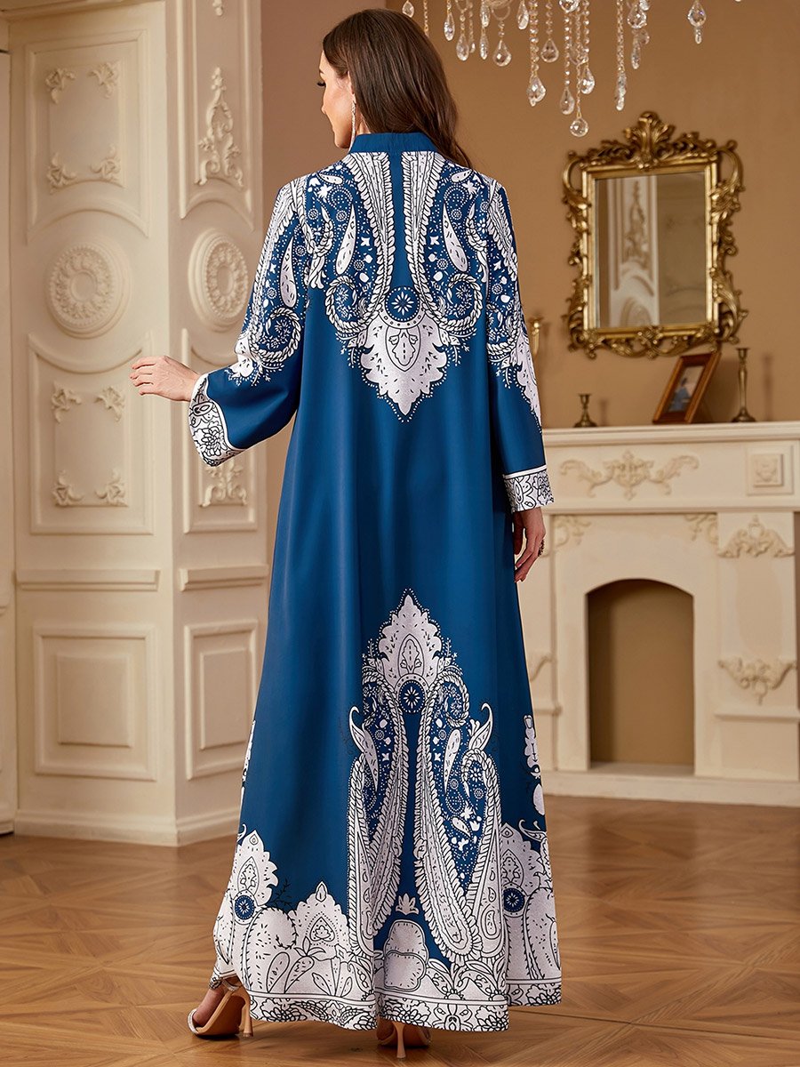 جلابية نسائية بأكمام طويلة وطبعة بيزلي