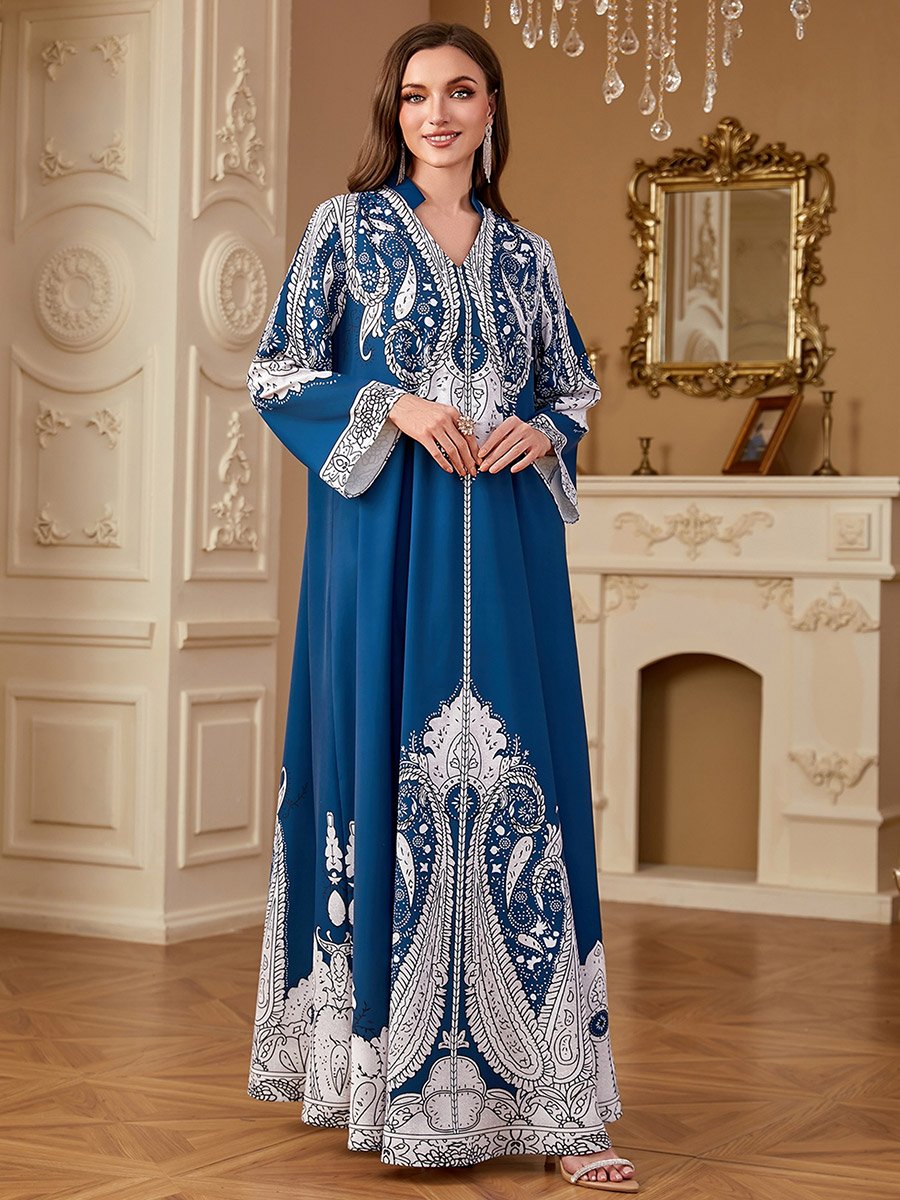 جلابية نسائية بأكمام طويلة وطبعة بيزلي