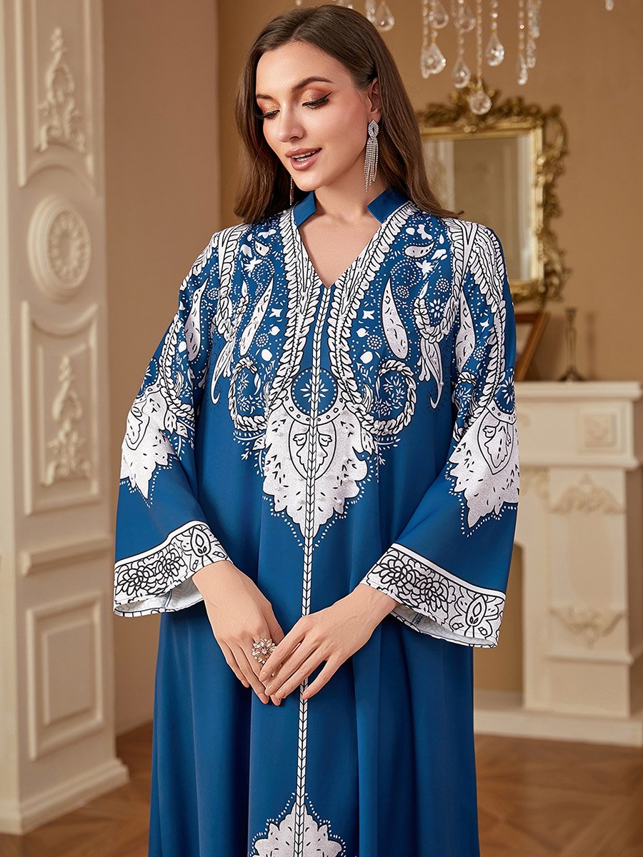 جلابية نسائية بأكمام طويلة وطبعة بيزلي