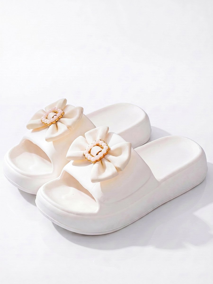 White Bow Slip-On Slippers