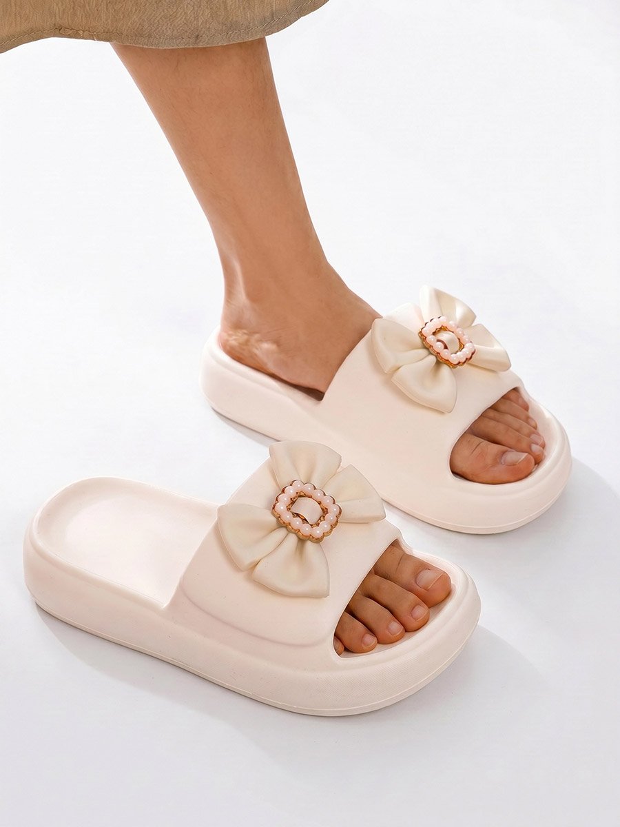 White Bow Slip-On Slippers