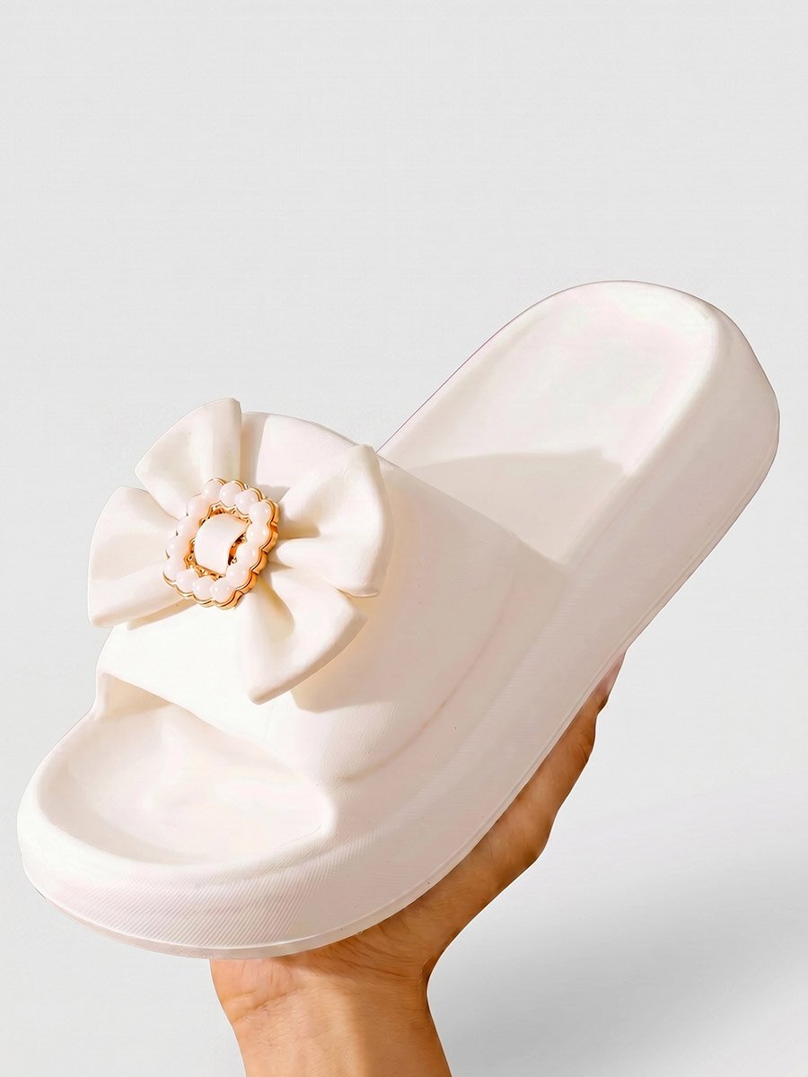 White Bow Slip-On Slippers