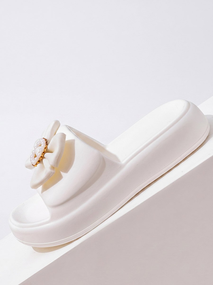 White Bow Slip-On Slippers