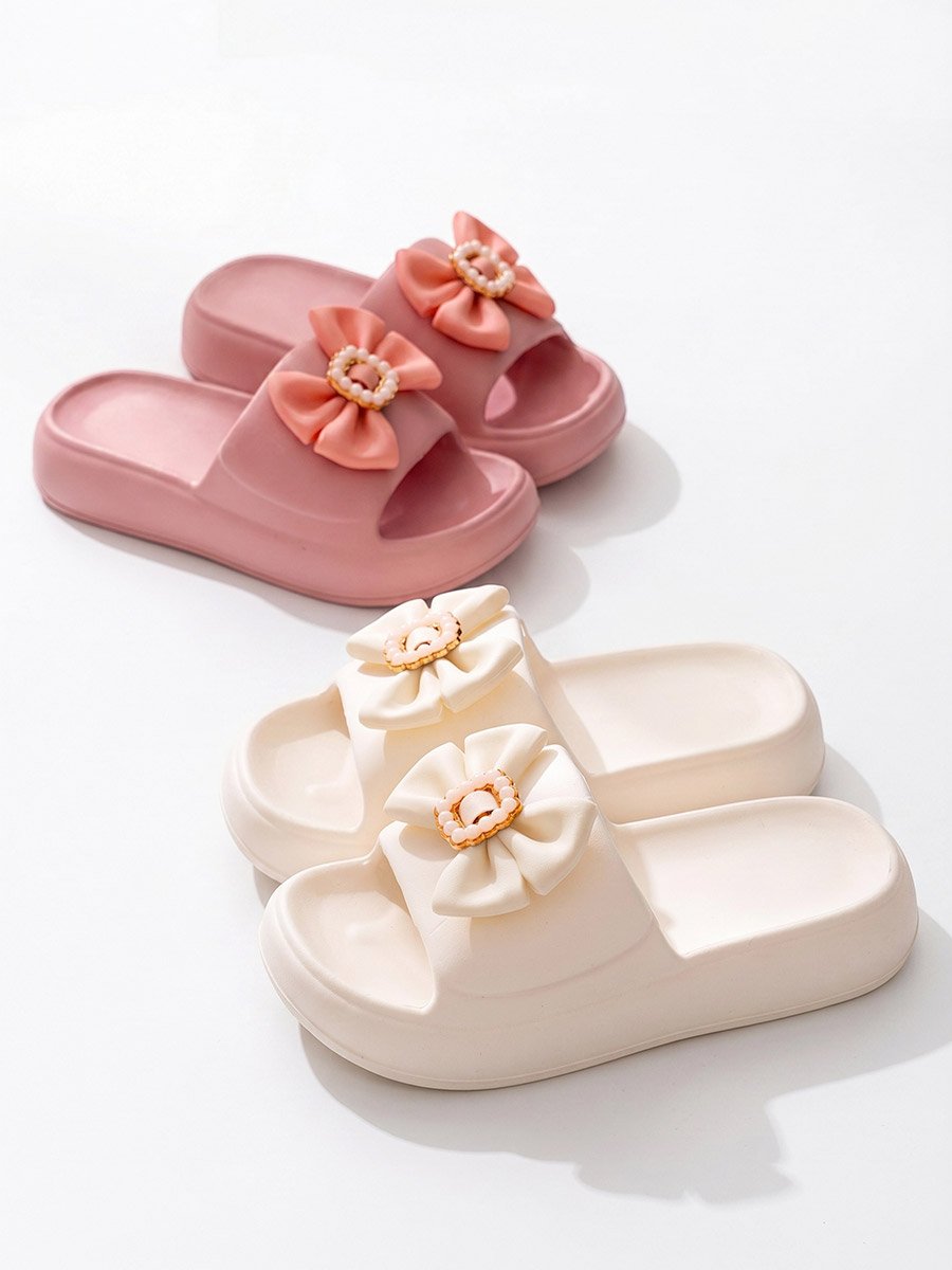 White Bow Slip-On Slippers