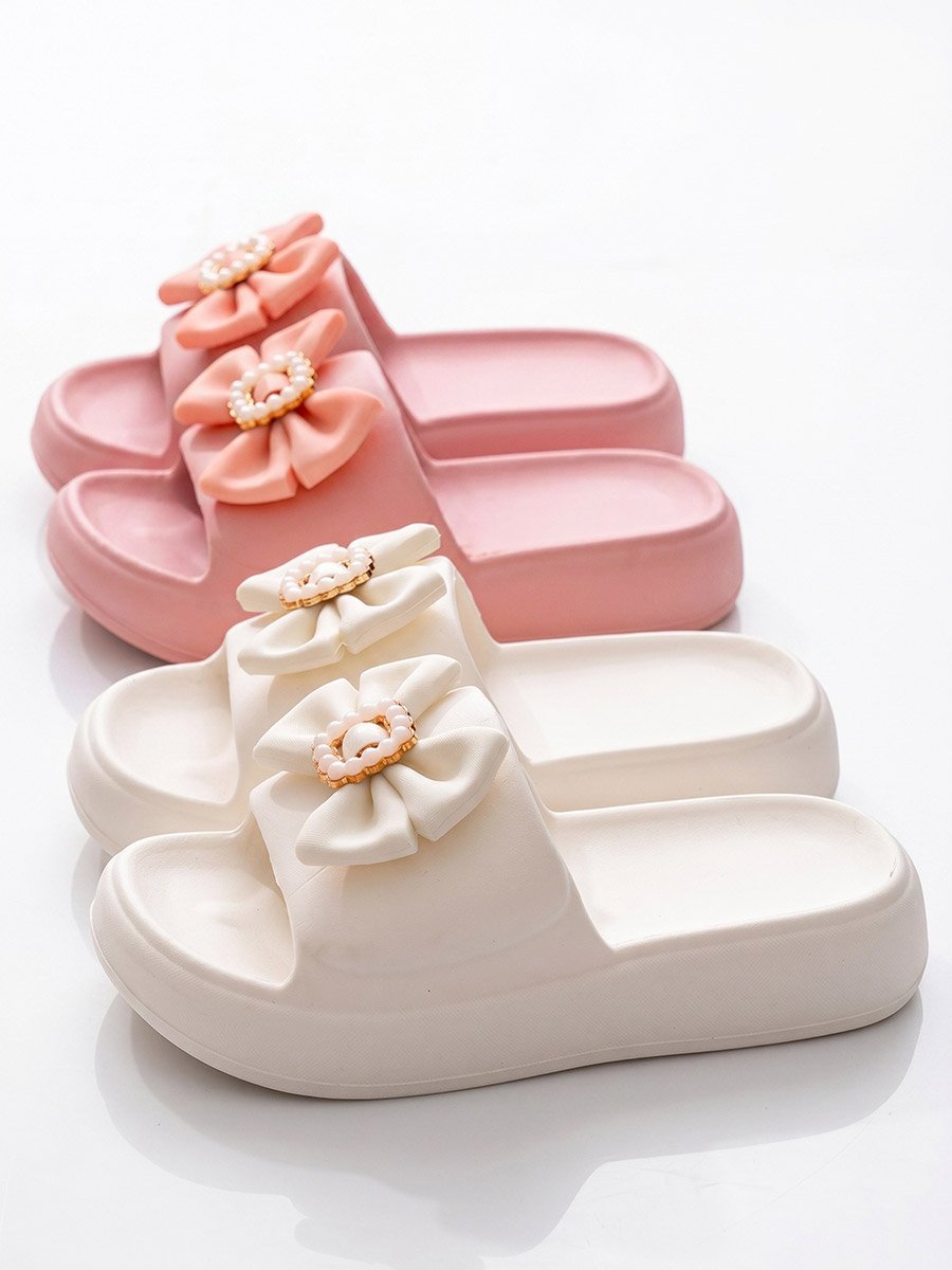 White Bow Slip-On Slippers