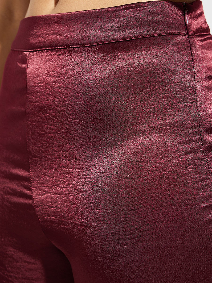 Burgundy Satin Wide Leg Trousers