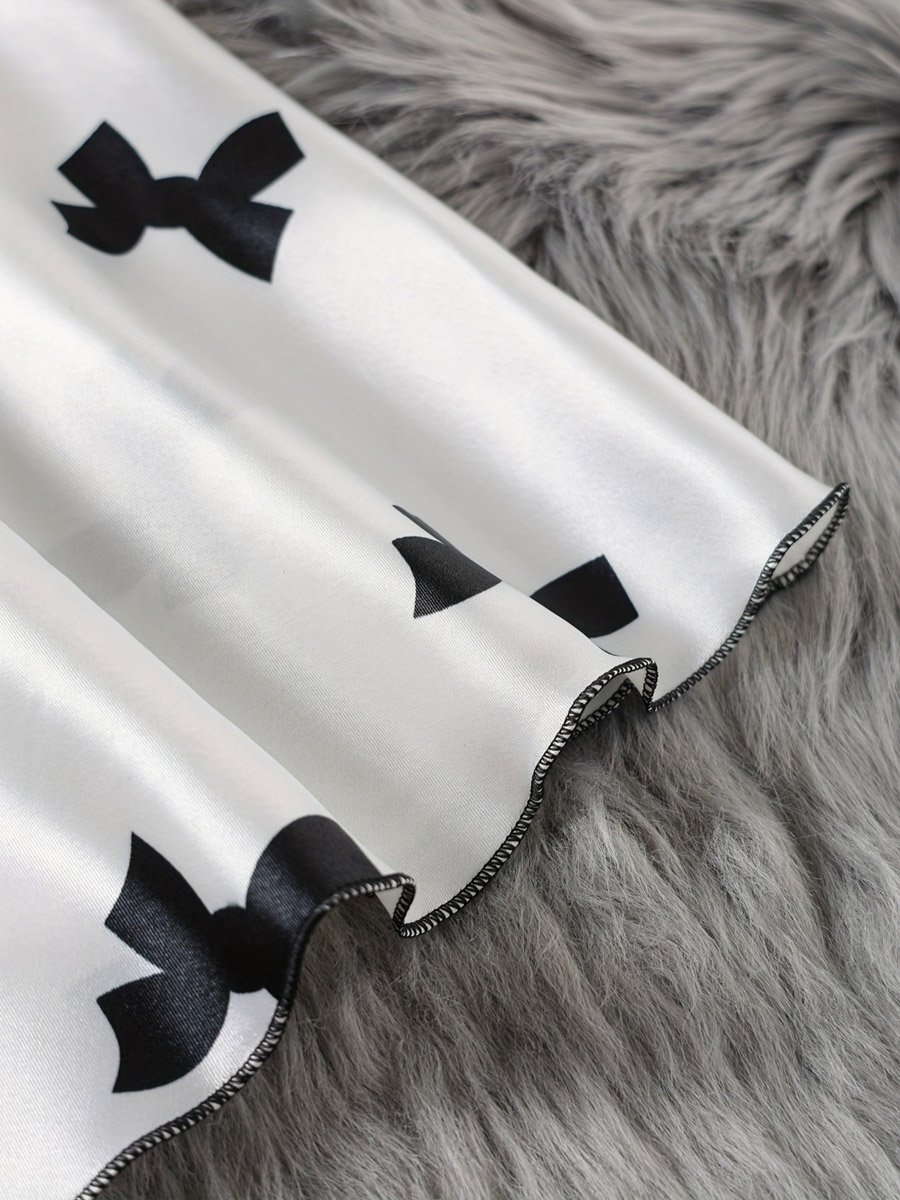 White Satin Bow Print Cami and Pyjama Set