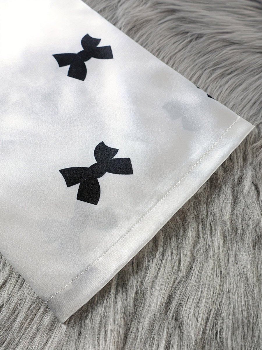 White Satin Bow Print Cami and Pyjama Set
