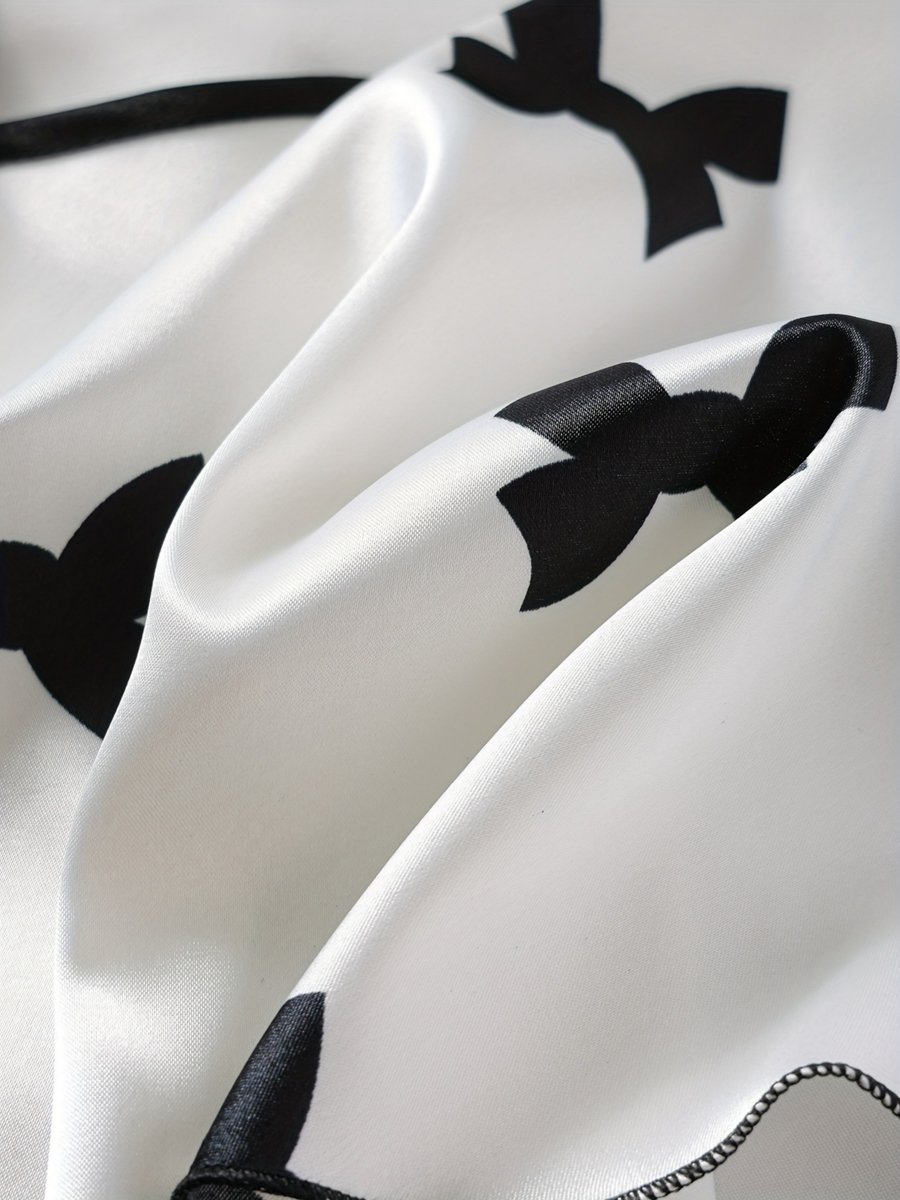 White Satin Bow Print Cami and Pyjama Set