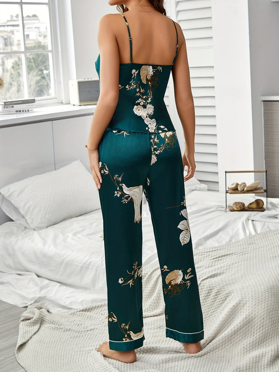 Floral Satin Strappy Cami and Pyjama Set