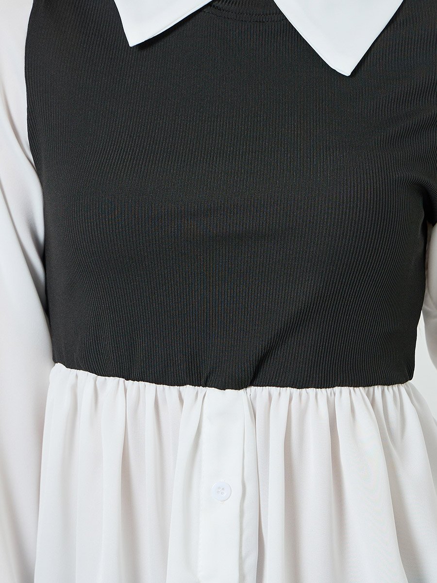 White Color Block Long Sleeve Top