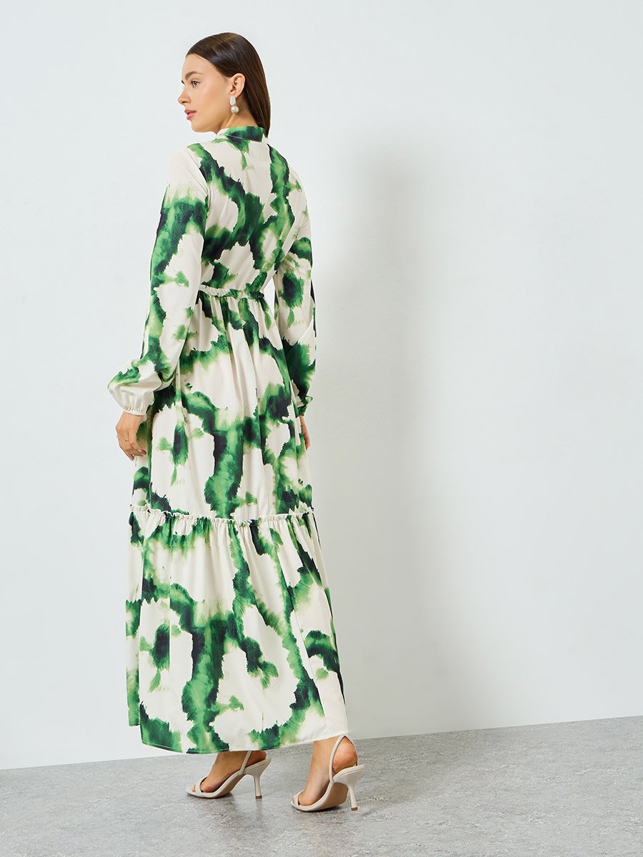 green easter dress womens Umgee Floral Print Tiered Maxi Dress in Green Mix S main image 1
