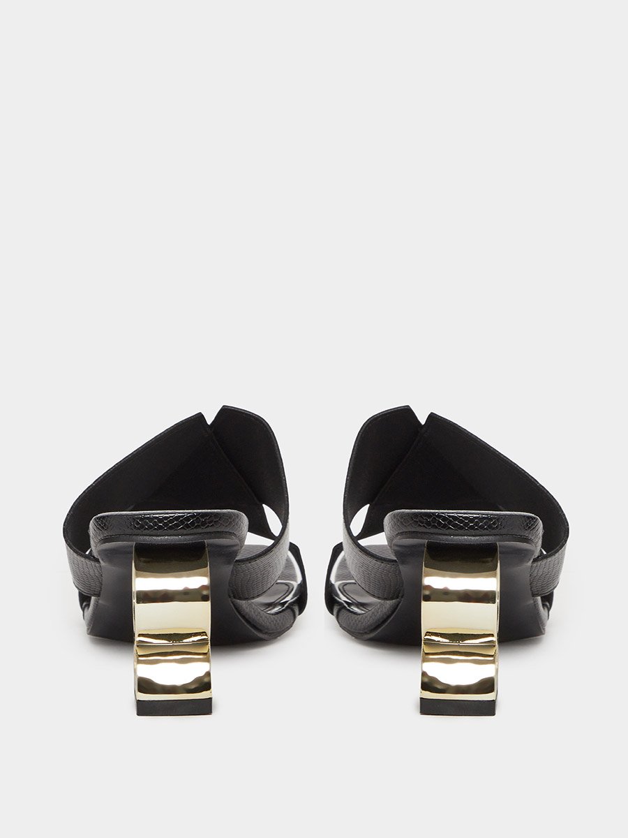 Women Black Textured Mid-Heel Sandals