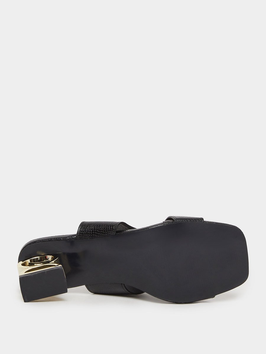 Women Black Textured Mid-Heel Sandals