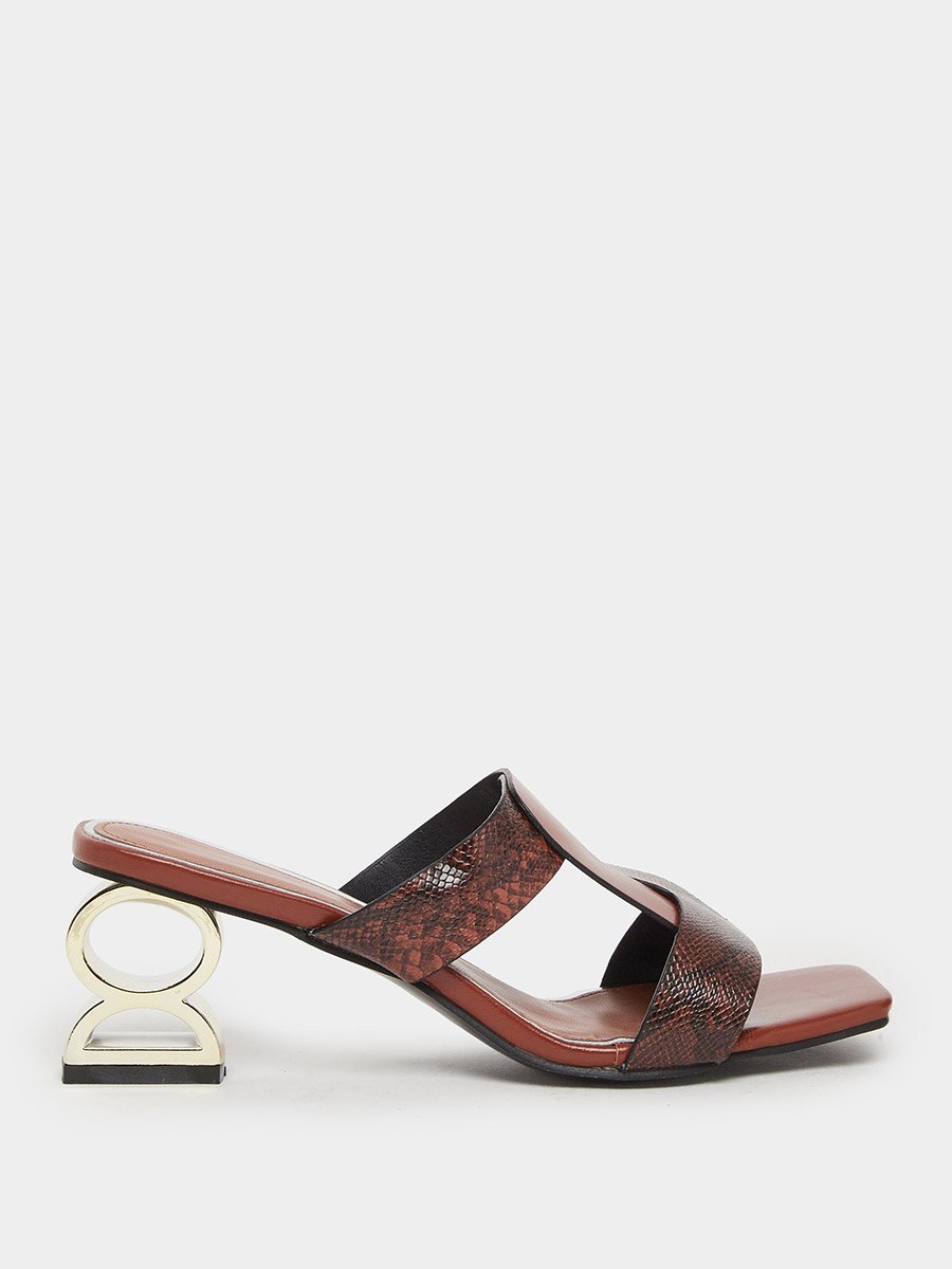 Women Snake Skin Print Mid-Heel Sandals